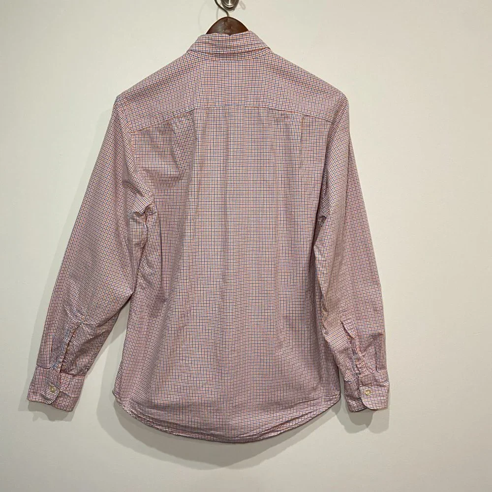 J. Crew Men's Blue, White & Orange Gingham Print Button Down Shirt Size Small